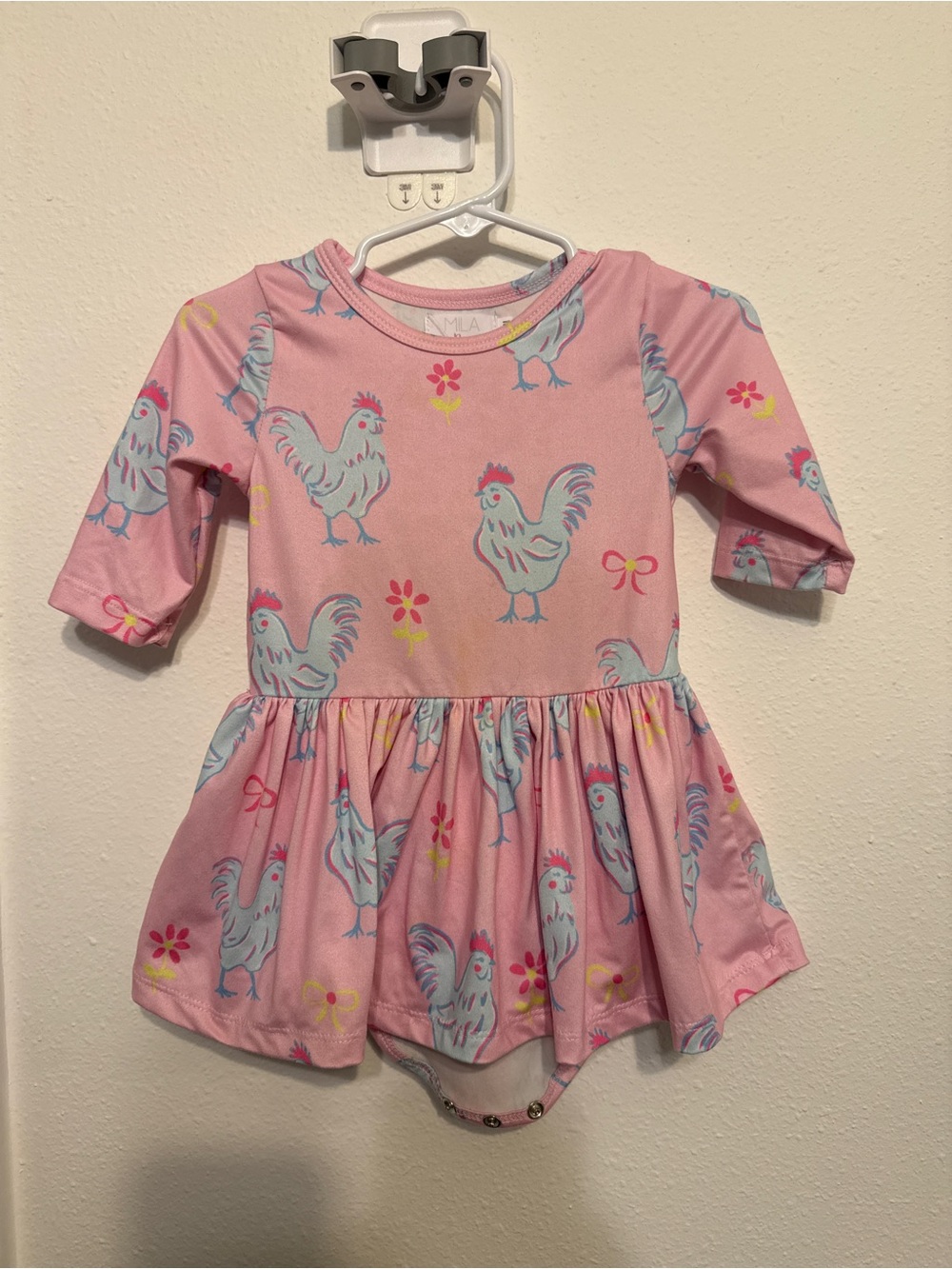 Pink Rooster Print One-Piece Dress for Kids